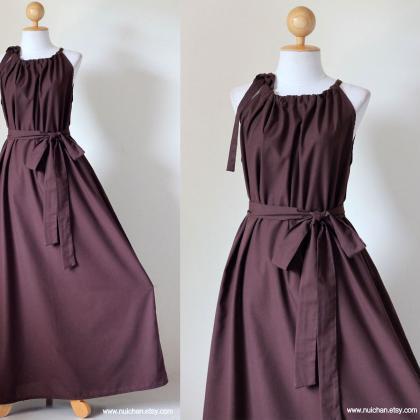 Sleeveless Chocolate Brown Dress Long Empire Waist..