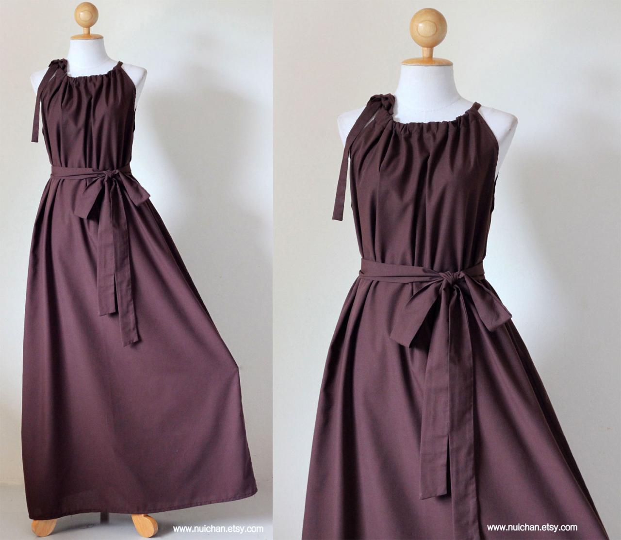 Sleeveless Chocolate Brown Dress Long Empire Waist Gown : Classy Gown Collection