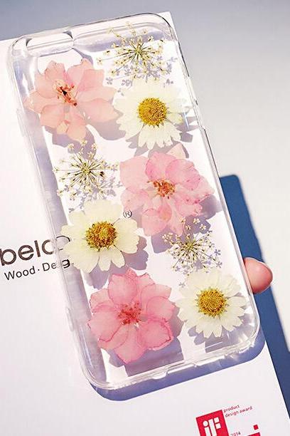 Unique Hand Selected Natural Dried Pressed Flowers Handmade On Apple Iphone 4 4s 5 5s 5c Crystal Clear Case