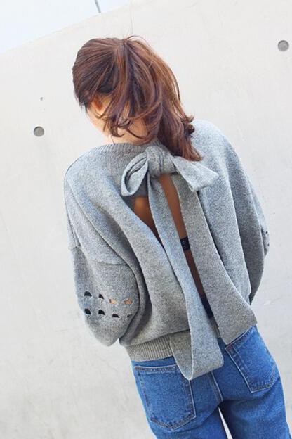 Sweater Sweet Loose Backless Bow Lace
